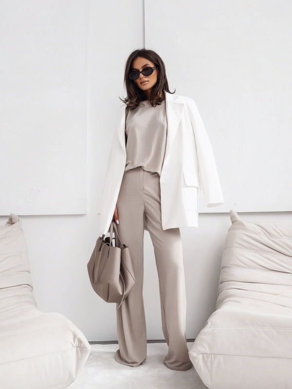 2026 NEW Women  2 Piece Casual Set Short Sleeve T-Shirt Vest Loose Wide Leg Pants Seasonal Comfort