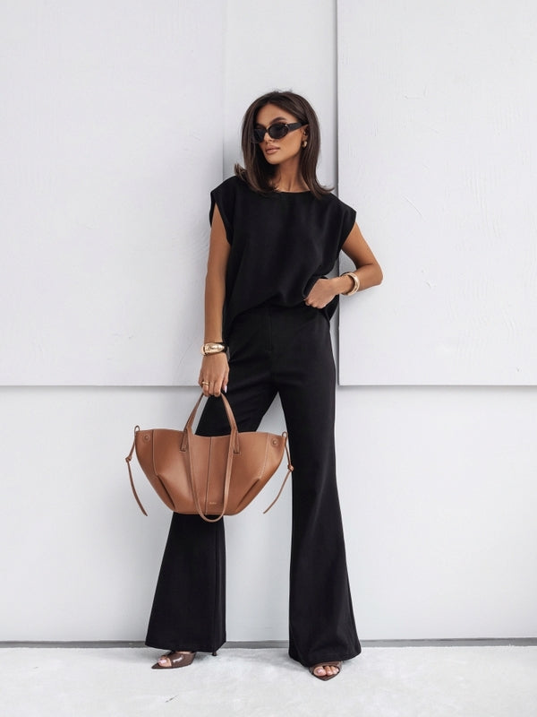 2026 NEW Women  2 Piece Casual Set Short Sleeve T-Shirt Vest Loose Wide Leg Pants Seasonal Comfort