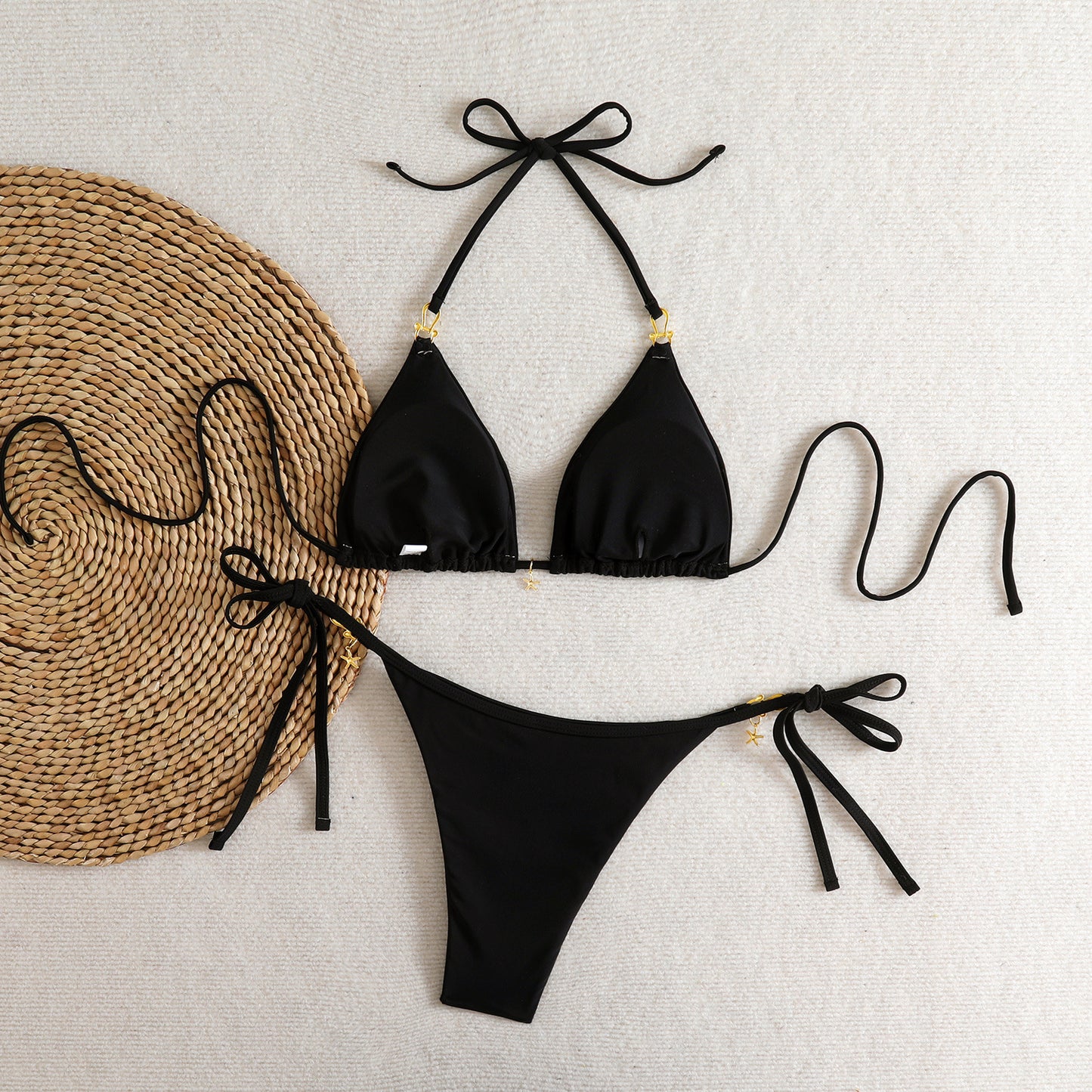 Bikini Beach Swimwear Halterneck Open-back Two-piece Swimsuit For Women