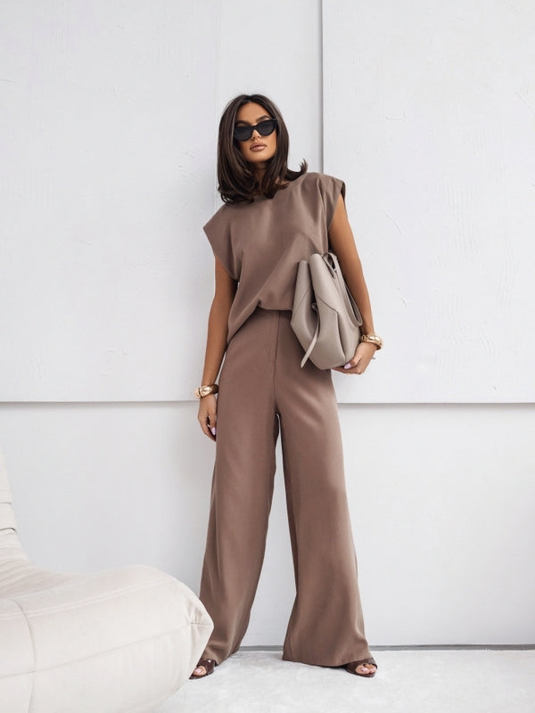 2026 NEW Women  2 Piece Casual Set Short Sleeve T-Shirt Vest Loose Wide Leg Pants Seasonal Comfort